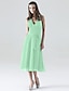 cheap Bridesmaid Dresses-A-Line Halter Neck / V Neck Tea Length Chiffon Bridesmaid Dress with Sash / Ribbon / Bow(s) / Ruched