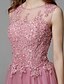 cheap Prom Dresses-A-Line Floral Dress Prom Floor Length Sleeveless Illusion Neck Tulle with Appliques 2022 / Formal Evening