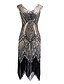 cheap Cocktail Dresses-Sheath / Column Flapper 1920s Fashion Party Wear Cocktail Party Valentine&#039;s Day Dress V Neck Sleeveless Tea Length Polyester with Crystals Tassel 2021
