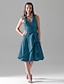 cheap Bridesmaid Dresses-A-Line Princess V Neck Halter Knee Length Taffeta Bridesmaid Dress with Ruffles Side Draping by LAN TING BRIDE®