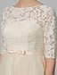cheap Bridesmaid Dresses-A-Line Bateau Neck Short / Mini Lace / Tulle Bridesmaid Dress with Bow(s)