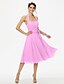 cheap Bridesmaid Dresses-A-Line Halter Neck Knee Length Chiffon Bridesmaid Dress with Sash / Ribbon / Bow(s) / Pleats