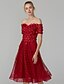 cheap Cocktail Dresses-A-Line Cute Beaded &amp; Sequin Holiday Homecoming Cocktail Party Dress Off Shoulder V Wire Sleeveless Tea Length Beaded Lace with Appliques 2020 / Prom