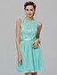 cheap Cocktail Dresses-Ball Gown Elegant Pastel Colors Homecoming Cocktail Party Dress Jewel Neck Sleeveless Short / Mini Chiffon Lace with Sash / Ribbon Beading 2020