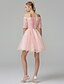 cheap Homecoming Dresses-A-Line Pastel Colors Cute Cocktail Party Dress Off Shoulder Short Sleeve Knee Length Lace with Sequin Appliques 2021