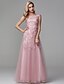 cheap Prom Dresses-A-Line Elegant Dress Prom Floor Length Short Sleeve Scoop Neck Lace with Beading Appliques 2022 / Formal Evening