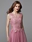 cheap Prom Dresses-A-Line Floral Dress Prom Floor Length Sleeveless Illusion Neck Tulle with Appliques 2022 / Formal Evening