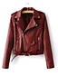 cheap Women&#039;s Leather &amp; Faux Leather Jackets-Women&#039;s Sports Cute Spring Regular Leather Jacket, Solid Colored Shirt Collar Long Sleeve PU Black / Wine / Blushing Pink