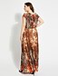 cheap Women&#039;s Dresses-Women&#039;s Sheath Dress Maxi long Dress Brown Short Sleeve Floral Summer V Neck Boho XL XXL 3XL 4XL 5XL 6XL / High Waist