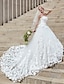 זול שמלות כלה-אירוסין גב פתוח רשמי שמלות חתונה נשף צווארון מרובע סטרפלס שובל כנסייה (צ&#039;אפל) תחרה שמלות כלה עם פרטים מקריסטל פרח 2024
