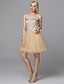 זול שמלות לאירועים מיוחדים-גזרת A סגנון חמוד שמלה סיום לימודים מסיבת קוקטייל קצר \ מיני ללא שרוולים לב (סוויטהארט) תחרה עם פרטים מקריסטל 2024