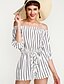 cheap Women&#039;s Rompers-Women&#039;s Romper Striped Boat Neck Active Daily Holiday Wide Leg 3/4 Length Sleeve Blue White S M L Fall
