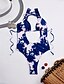 cheap Women&#039;s Swimwear &amp; Bikinis-Women&#039;s Plunging Floral Bandage Halter Neck Blue White Black Multi-piece Swimwear Swimsuit - Color Block Solid Colored Print S M L Blue