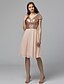 cheap Bridesmaid Dresses-A-Line Bridesmaid Dress V Neck Short Sleeve Sparkle &amp; Shine Knee Length Chiffon / Sequined with Sequin