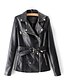 cheap Women&#039;s Leather &amp; Faux Leather Jackets-Women&#039;s Daily Spring &amp;  Fall Long Leather Jacket, Solid Colored Shirt Collar Long Sleeve PU Black / Wine / Blushing Pink