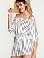 cheap Women&#039;s Rompers-Women&#039;s Romper Striped Boat Neck Active Daily Holiday Wide Leg 3/4 Length Sleeve Blue White S M L Fall