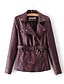 cheap Women&#039;s Leather &amp; Faux Leather Jackets-Women&#039;s Daily Spring &amp;  Fall Long Leather Jacket, Solid Colored Shirt Collar Long Sleeve PU Black / Wine / Blushing Pink