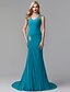 cheap Special Occasion Dresses-Sheath / Column V Neck Court Train Chiffon Formal Evening Dress with Crystals / Side Draping by TS Couture®