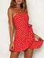 cheap Dresses For Date-Women&#039;s Ruffle Holiday Slim Skater Dress - Polka Dot Ruffle Strap Summer Red Yellow S M L