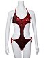 cheap Women&#039;s Swimwear-Women&#039;s Halter Neck Red Blushing Pink Green Cheeky One-piece Swimwear Swimsuit - Solid Colored Backless Sequins Lace up S M L Red / Super Sexy
