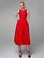 cheap Special Occasion Dresses-A-Line Jewel Neck Tea Length Lace / Satin Dress with Beading / Bow(s) by TS Couture®