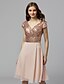 cheap Bridesmaid Dresses-A-Line Bridesmaid Dress V Neck Short Sleeve Sparkle &amp; Shine Knee Length Chiffon / Sequined with Sequin