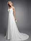 cheap Wedding Dresses-A-Line Wedding Dresses V Neck Floor Length Chiffon Lace Regular Straps Sexy with Beading Appliques Button 2020 / Beautiful Back