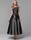 cheap Prom Dresses-A-Line Little Black Dress Elegant Keyhole Prom Formal Evening Dress Illusion Neck Sleeveless Ankle Length Lace Tulle with Appliques 2021