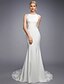 cheap Wedding Dresses-Mermaid / Trumpet Wedding Dresses Bateau Neck Court Train Chiffon Lace Regular Straps Sexy Illusion Detail Backless with Lace Buttons Appliques 2020