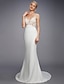 cheap Wedding Dresses-Mermaid / Trumpet Wedding Dresses V Neck Court Train Lace Knit Regular Straps Sexy Backless with Appliques 2022