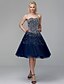 cheap Cocktail Dresses-Ball Gown Sparkle &amp; Shine Cocktail Party Prom Dress Strapless Sleeveless Knee Length Tulle with Pearls Beading Sequin 2021