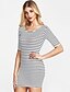 cheap Print Dresses-Women&#039;s Daily Basic Mini Sheath Dress - Striped White, Print Fall Cotton White Black L XL XXL