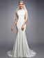 cheap Wedding Dresses-Mermaid / Trumpet Wedding Dresses Bateau Neck Court Train Chiffon Lace Regular Straps Sexy Illusion Detail Backless with Lace Buttons Appliques 2020
