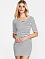 cheap Print Dresses-Women&#039;s Daily Basic Mini Sheath Dress - Striped White, Print Fall Cotton White Black L XL XXL