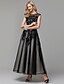 cheap Prom Dresses-A-Line Little Black Dress Elegant Keyhole Prom Formal Evening Dress Illusion Neck Sleeveless Ankle Length Lace Tulle with Appliques 2021