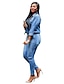 cheap Jumpsuits &amp; Rompers-Women&#039;s Jumpsuit Solid Colored Shirt Collar Pencil Daily Long Sleeve Regular Fit Light Blue S M L / Plus Size