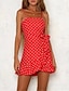 cheap Dresses For Date-Women&#039;s Ruffle Holiday Slim Skater Dress - Polka Dot Ruffle Strap Summer Red Yellow S M L