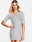cheap Print Dresses-Women&#039;s Daily Basic Mini Sheath Dress - Striped White, Print Fall Cotton White Black L XL XXL