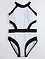 cheap Women&#039;s Swimwear &amp; Bikinis-Women&#039;s Swimwear Monokini Swimsuit Patchwork Black White Halter Neck Bathing Suits Color Block Cutouts