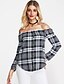 cheap Plus Size Tops-Women&#039;s Shirt Plaid Check Off Shoulder Streetwear Tops Black Red