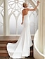 cheap Wedding Dresses-Bridal Shower Casual Open Back Wedding Dresses Court Train Sheath / Column Regular Straps Halter Satin With Pleats 2023 Bridal Gowns