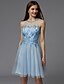 cheap Special Occasion Dresses-A-Line Cute Homecoming Cocktail Party Dress Jewel Neck Sleeveless Short / Mini Lace Tulle with Beading 2021