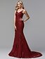 cheap Evening Dresses-Mermaid / Trumpet Elegant Dress Formal Evening Black Tie Gala Court Train Sleeveless Sweetheart Satin with Beading Appliques 2024