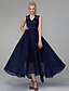 cheap Special Occasion Dresses-A-Line Elegant Dress Prom Asymmetrical Sleeveless V Neck Lace with Bow(s) Beading 2022