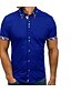 cheap Men&#039;s Shirts-Men&#039;s Daily Work Basic Plus Size Cotton Slim Shirt - Solid Colored / Color Block Patchwork Navy Blue / Short Sleeve / Summer