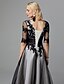 cheap Cocktail Dresses-A-Line Vintage Dress Wedding Guest Tea Length Half Sleeve Jewel Neck Lace with Sash / Ribbon Appliques 2023