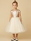 cheap Flower Girl Dresses-Princess Tea Length Tulle Sequined Pageant Flower Girl Dresses with Sash / Ribbon Bow(s)