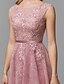 cheap Evening Dresses-A-Line Elegant Dress Prom Floor Length Sleeveless Illusion Neck Lace with Sash / Ribbon 2022 / Formal Evening