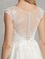 billiga Brudklänningar-Mottagning Liten vit klänning Bröllopsklänningar A-linje Illusionshalsband Remmar Knälång Spets Brudklänningar Med Applikationsbroderi 2024