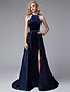 cheap Evening Dresses-A-Line Furcal Dress Prom Sweep / Brush Train Sleeveless Jewel Neck Satin with Split Front 2022 / Formal Evening